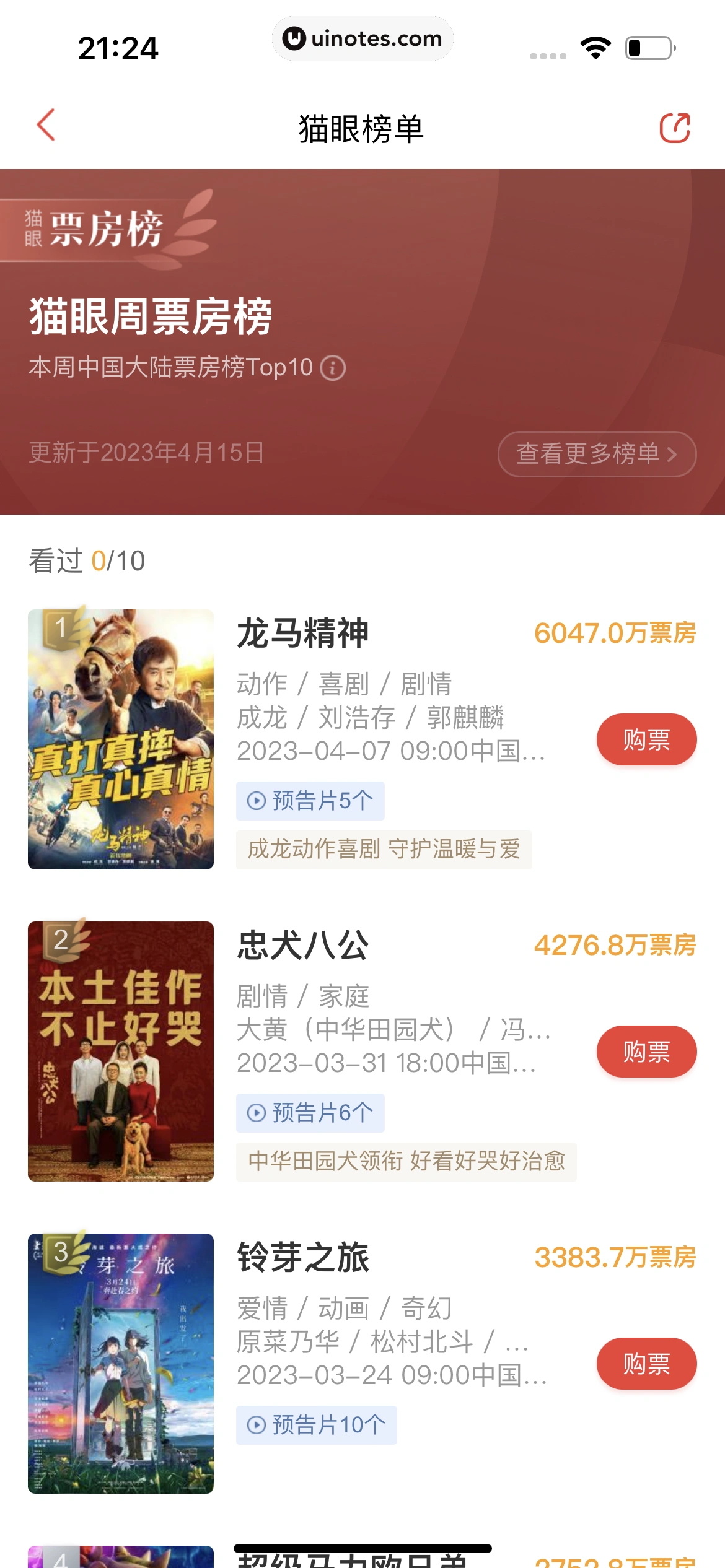 猫眼 App 截图 329 - UI Notes