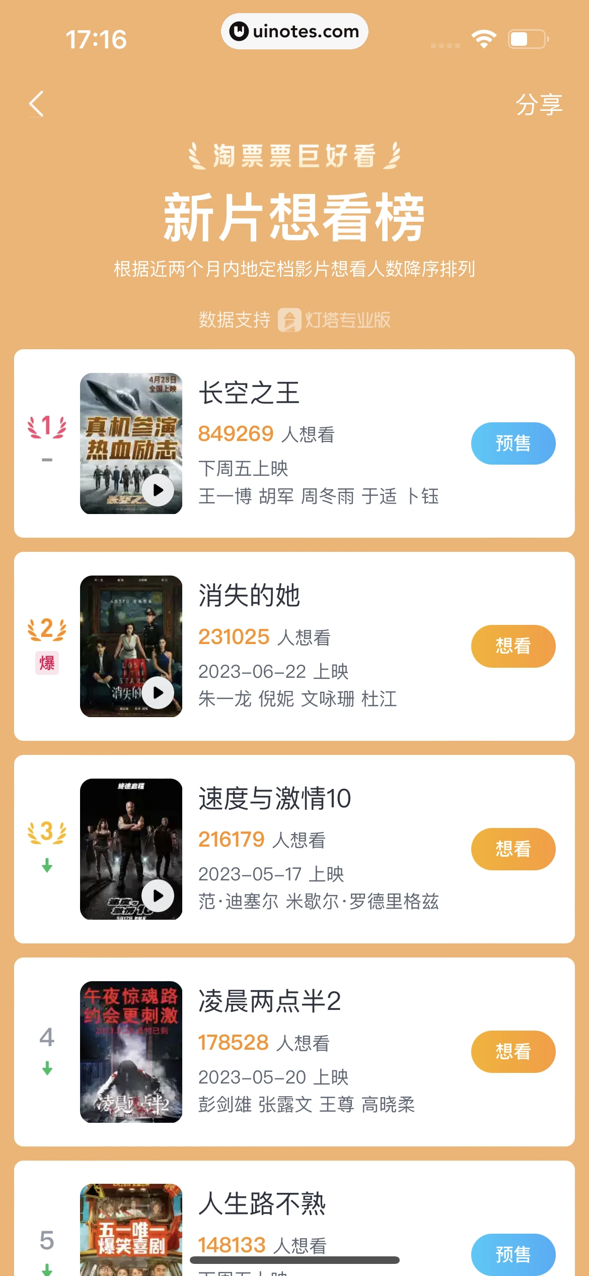 淘票票 App 截图 245 - UI Notes